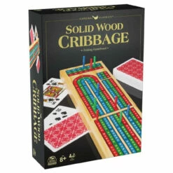 Classic Games Solid Wood Cribbage Board With Cards