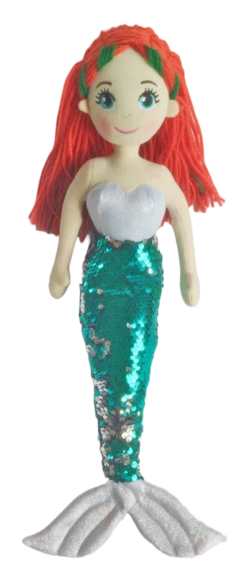 45cm Faith Flip Sequined Green/Silver Mermaid